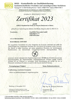 Glutenfrei Zertifikat Fini’s Feinstes Mühle (pdf)